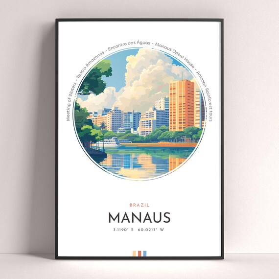 Manaus Brazil Amazon Riverfront City Skyline Sunset Travel Poster