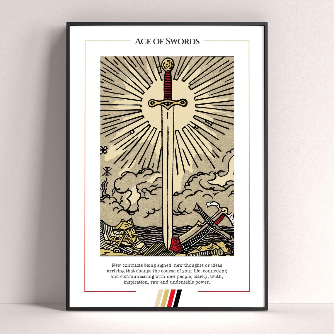 Ace of Swords Tarot Card Clarity Power Vintage Illustration Poster