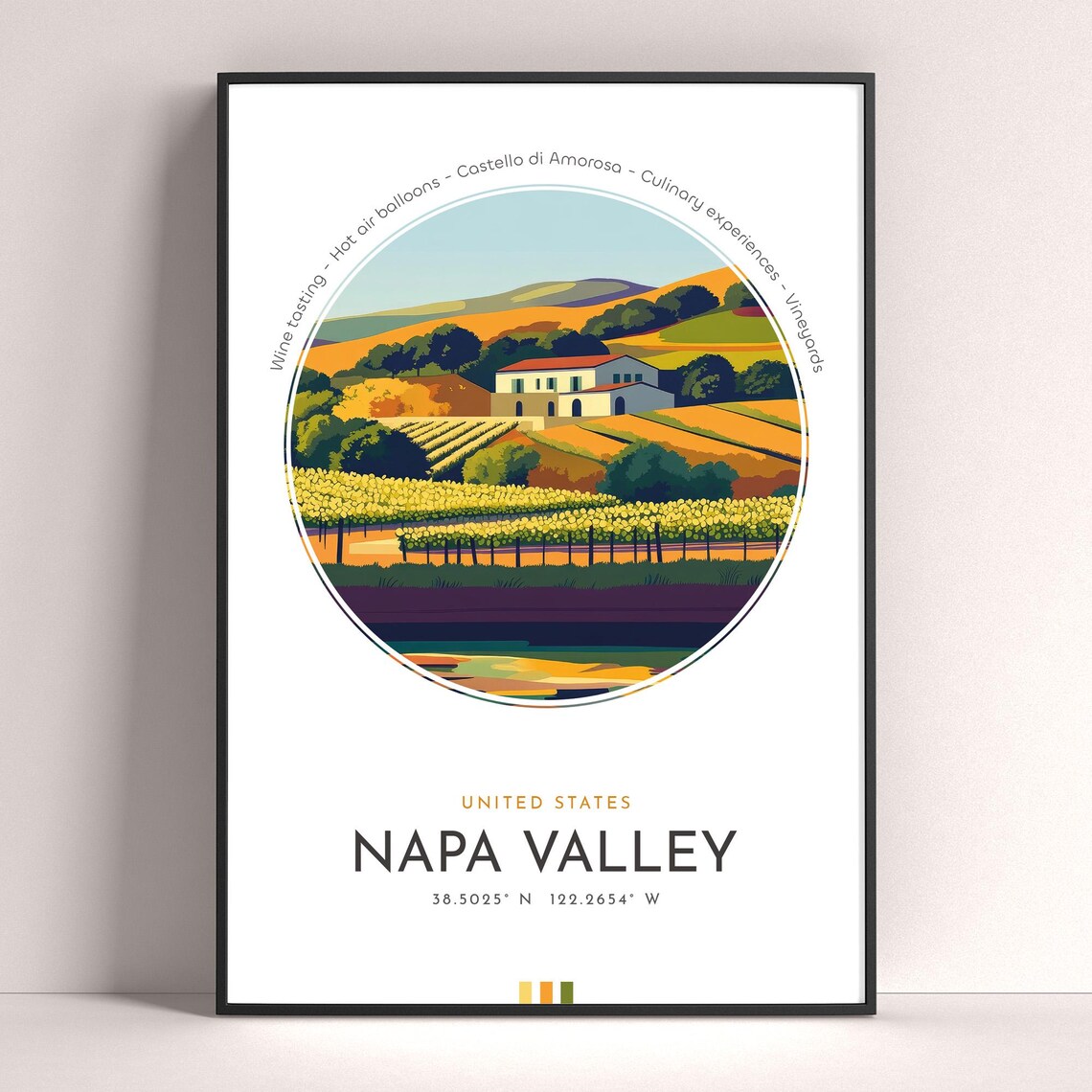 Napa Valley California Vineyard Harvest Golden Hills Travel Poster