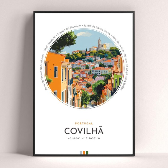 Covilhã Portugal Serra Estrela Hillside Town View Travel Poster