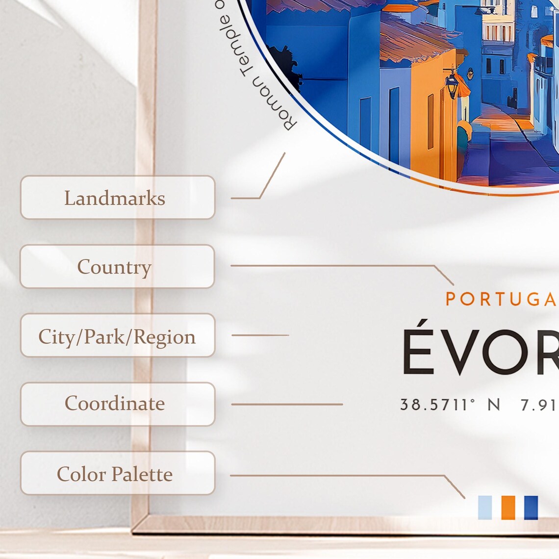 Évora Portugal Roman Temple Cathedral Sunset View Travel Poster - Image 2