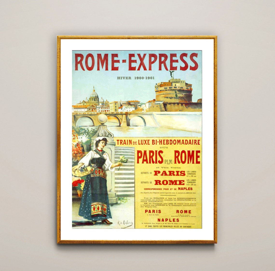 Rome Express 1900 1901 Luxury Train Paris Rome Vintage Poster
