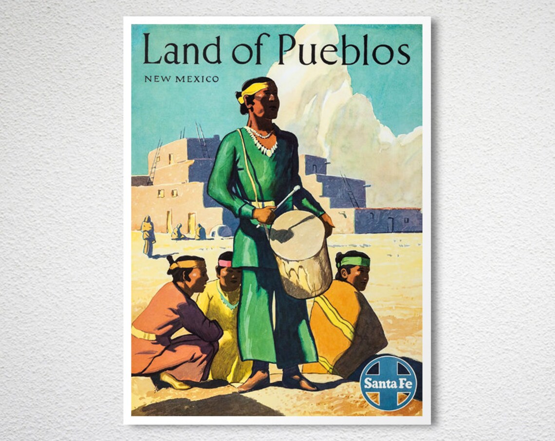 Land Of Pueblos New Mexico Vintage Travel Poster - Image 2