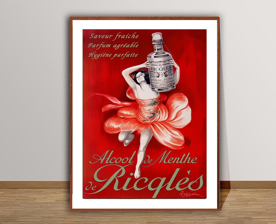 Alcool de Menthe de Ricqles Vintage French Mint Liqueur Poster