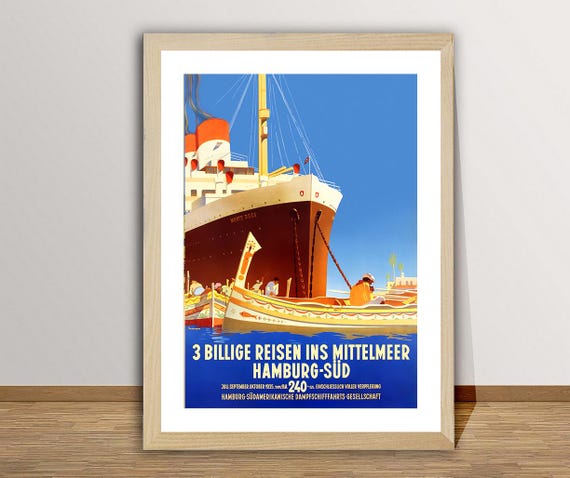 3 Billige Reisen Ins Mittelmeer Hamburg Sd Vintage Travel Poster Hamburg Sd Transport Print Gift Idea Wall Decor