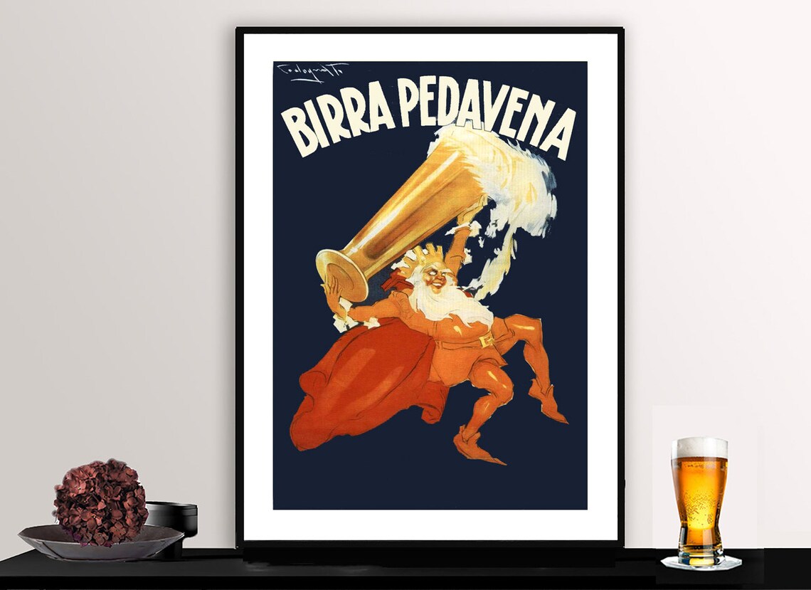 Birra Pedavena Red King Raising Beer Horn Vintage Cappiello Poster