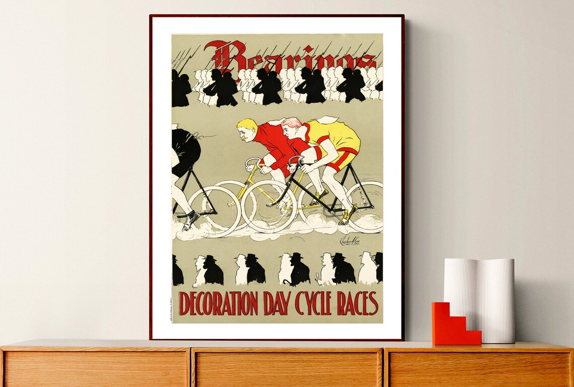 Decoration Day Cycle Races Vintage Bicycle Poster Racers and Marching Band