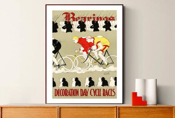 Decoration Day Cycle Races Vintage Bicycle Poster Racers and Marching Band