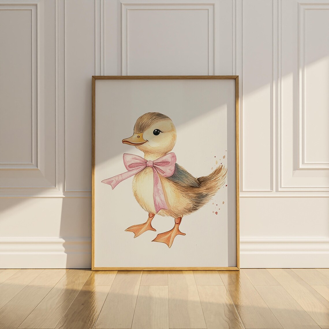 Sweet Baby Duck With Pink Bow Watercolor Girls Nursery Room Art Poster - Image 3