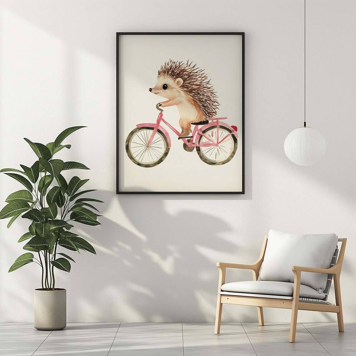Cute Hedgehog Riding Pink Bicycle Watercolor Kids Nursery Art Poster - Image 2