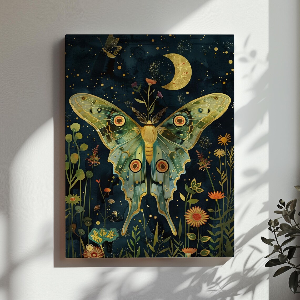 Luna Moth And Crescent Moon Witchy Celestial Dark Floral Botanical Poster - Image 4