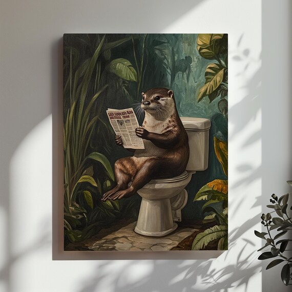 Otter Toilet Bathroom Wall Decor Funny Sea Otter Wall Art Tropical Plants Animal Botanical Toilet Restroom