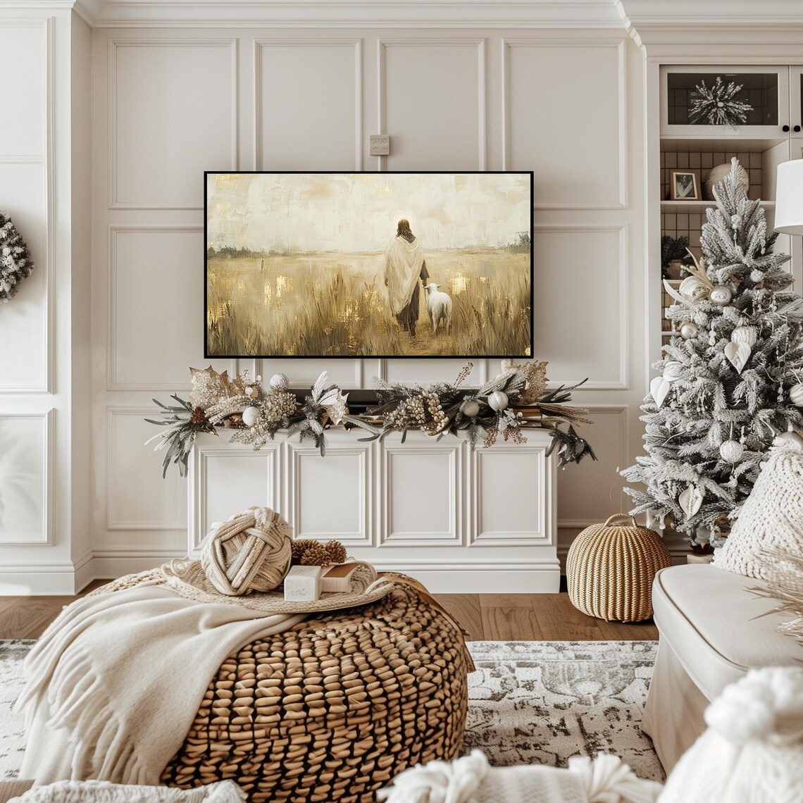 Jesus Christ Shepherd With Lamb Golden Field Christian Art Poster - Image 2