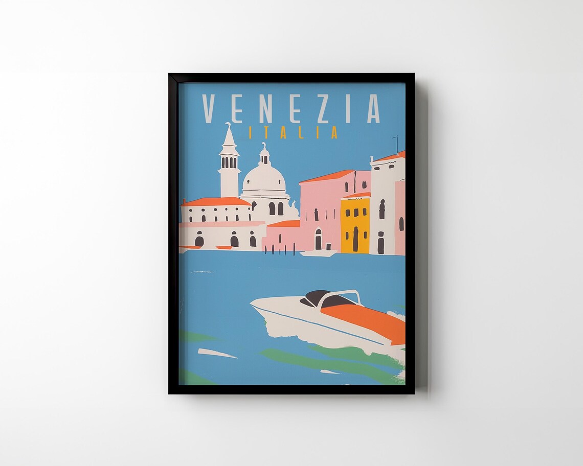 Venezia Italia Venice Grand Canal Speedboat Retro Travel Poster - Image 2