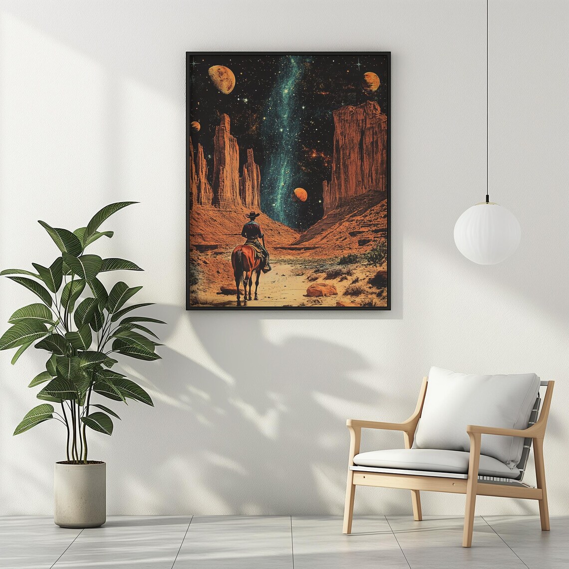 Cowboy Riding Horse in Canyon Landscape Poster - Image 3