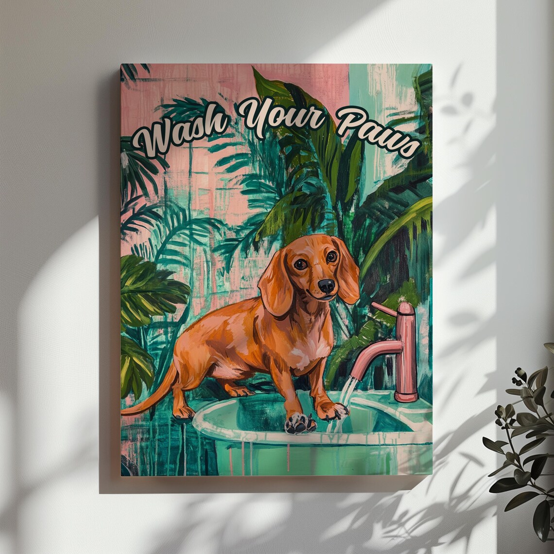 Funny Dachshund Wash Your Paws Puppy Bath Retro Bathroom Wall Art - Image 2
