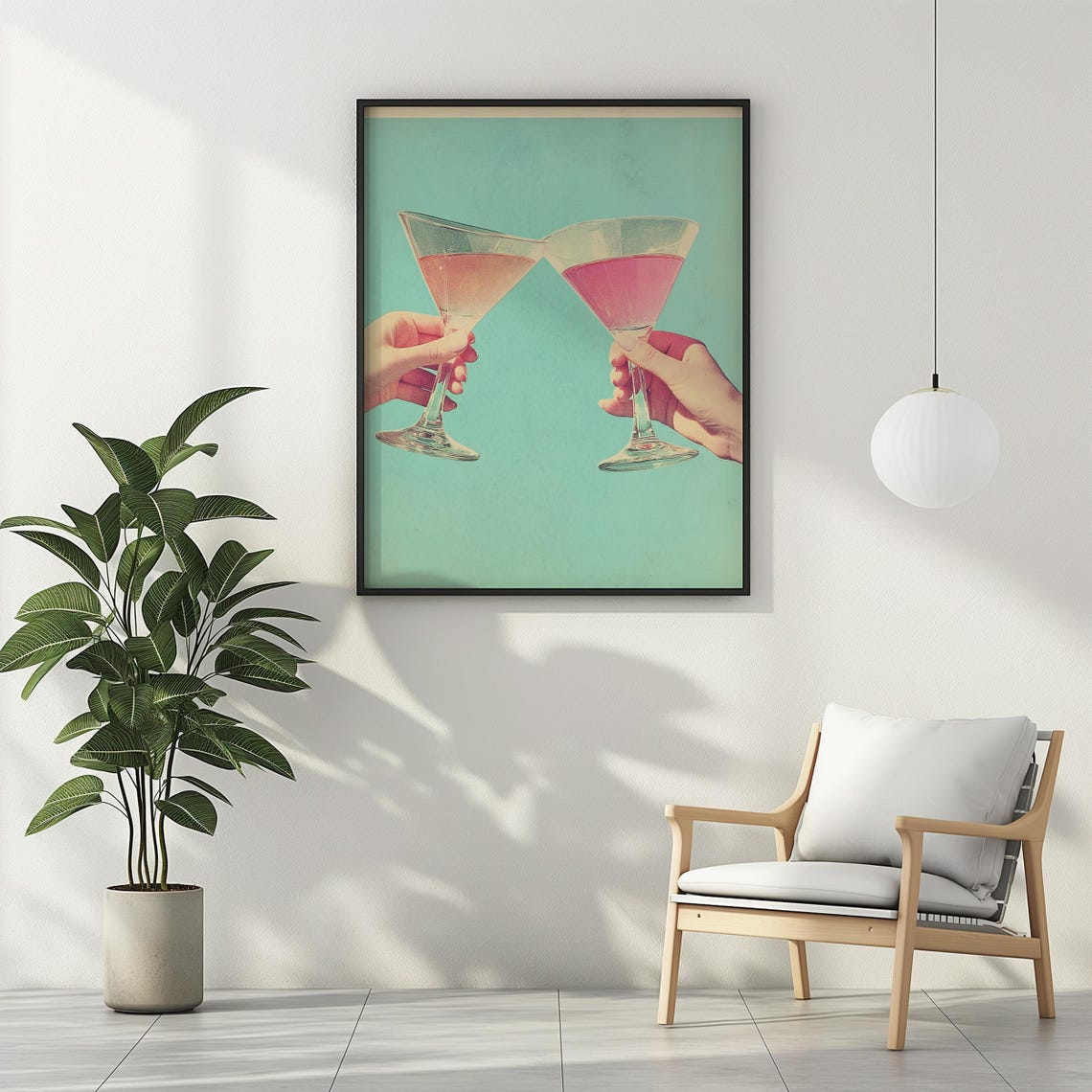 Cheers Two Pink Martinis Clinking Retro Bar Decor Party Poster - Image 2