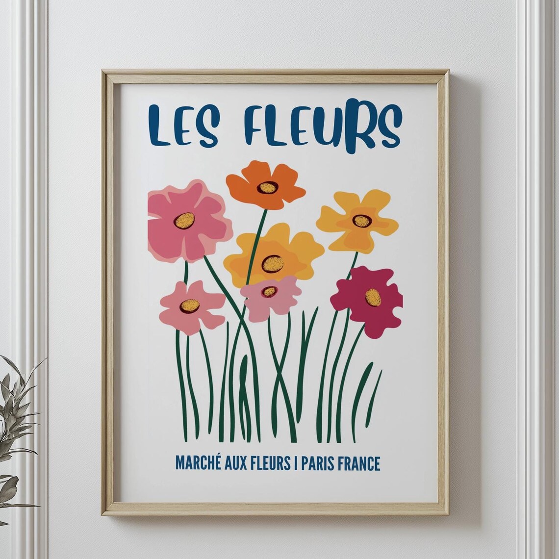 Les Fleurs Paris Flower Market Retro Floral Botanical French Poster