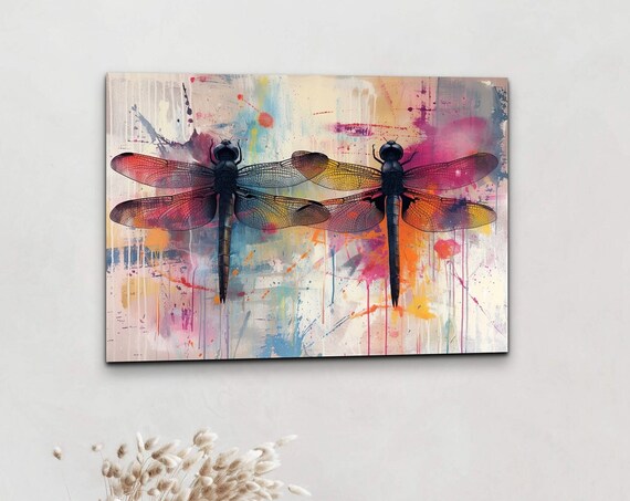 Dragonflies And Nature Themed Wall Art Print Dragonfly On Colorful Background Rectangular Print On Landscape