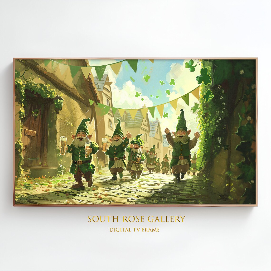 Leprechauns St Patricks Day Parade Village Street Festive Art Poster