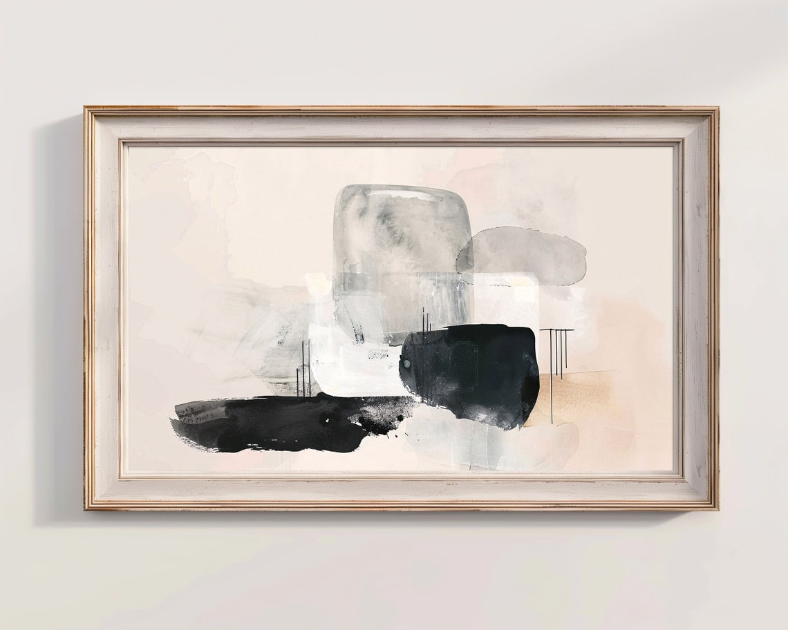 Minimalist Black Gray Abstract Shapes Blush Pink Boho Style Poster - Image 2