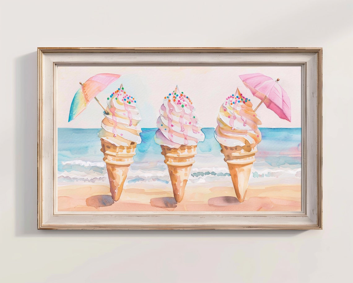 Ice Cream Cones With Sprinkles Beach Watercolor Summer Fun Poster - Image 2