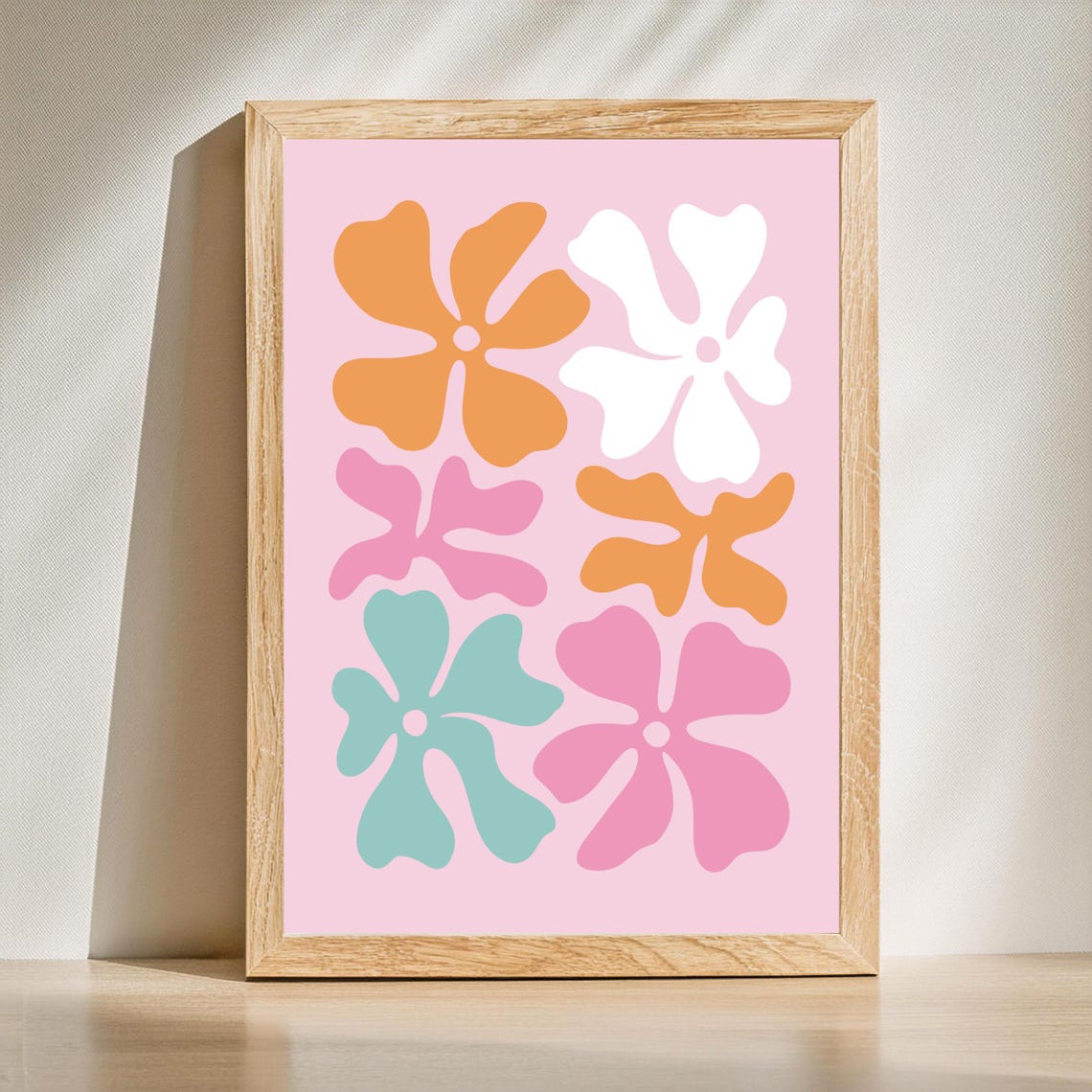 Pink Abstract Flower Shapes Modern Colorful Botanical Poster