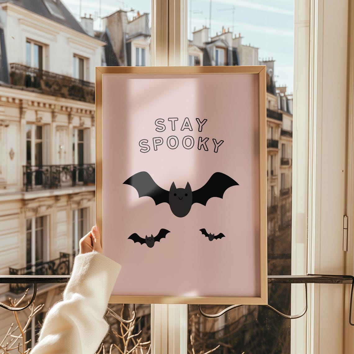 Stay Spooky Cute Smiling Bats Pink Pastel Halloween Decor Poster