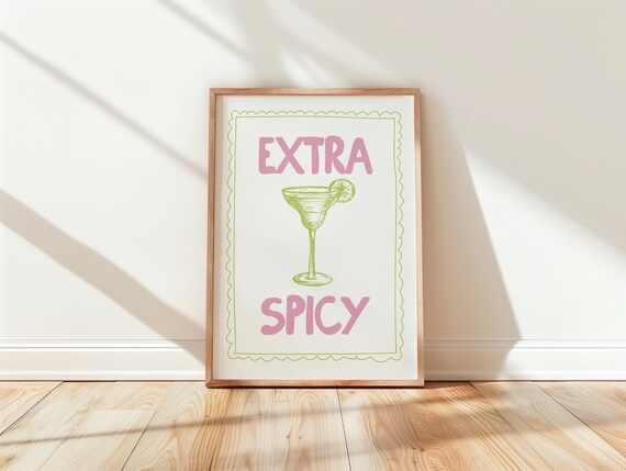 Extra Spicy Margarita Cocktail Illustration Trendy Bar Cart Poster