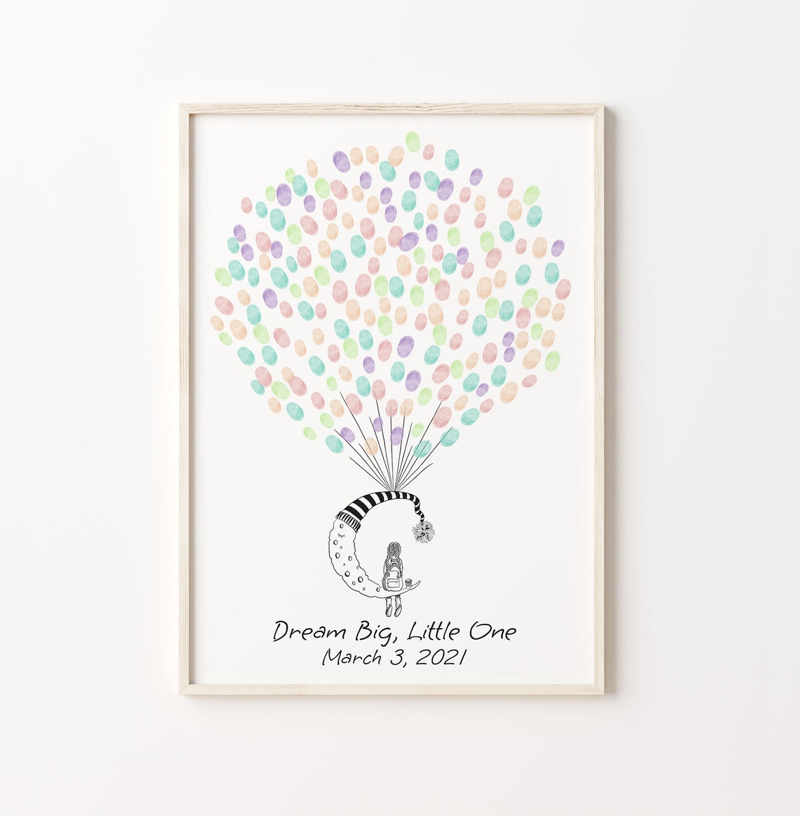 Girl On The Moon Guest Book Birthday Fingerprint Balloon Moon And Girl Thumbprint Book Baby Shower Guest Book