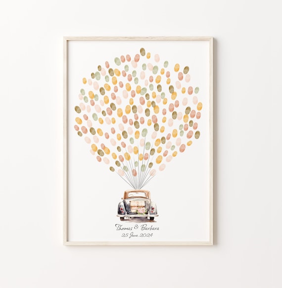 Vintage Car Balloon Signature Wedding Guest Book Keepsake Poster