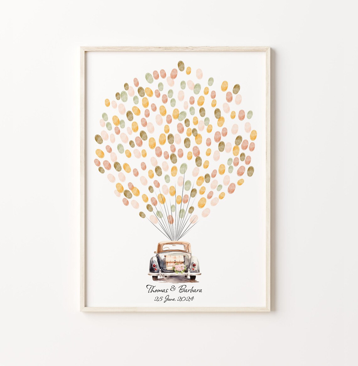 Vintage Car Balloon Signature Wedding Guest Book Keepsake Poster