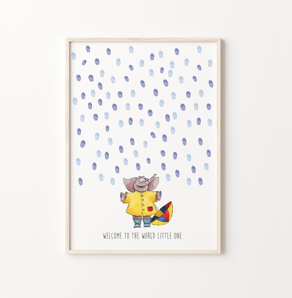 Elephant in Raincoat Welcome Baby Keepsake Guest Book Poster