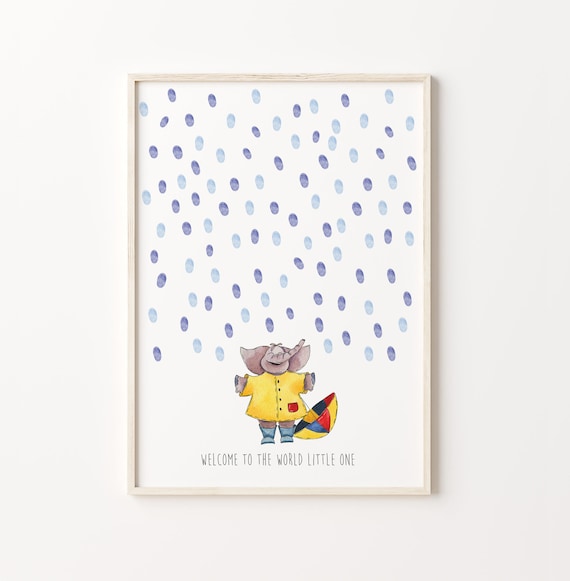 Elephant in Raincoat Welcome Baby Keepsake Guest Book Poster