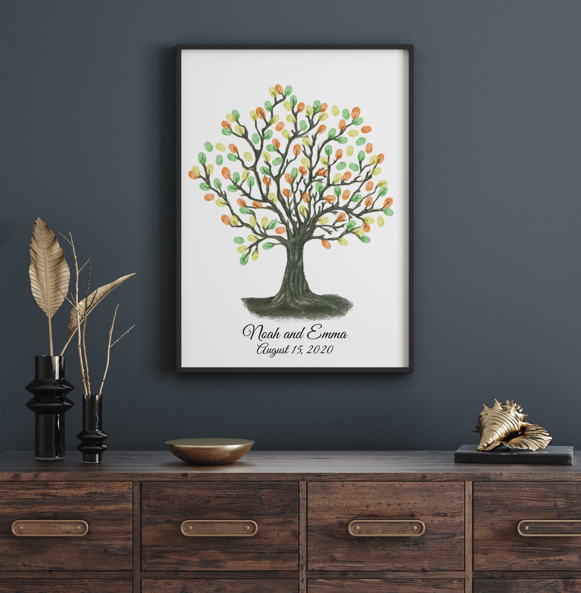Pencil Sketch Fingerprint Tree Guest Book Wedding Thumbprint Tree Ink Painting Thumbprint Tree Family Fingerprint Tree - Image 2