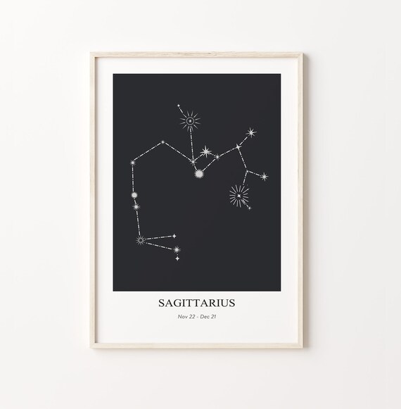 Elegant Sagittarius Constellation Star Chart Black Zodiac Sign Poster