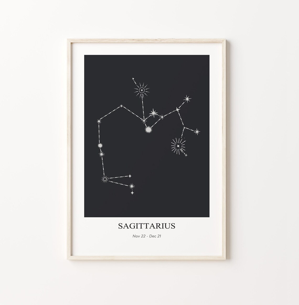 Elegant Sagittarius Constellation Star Chart Black Zodiac Sign Poster
