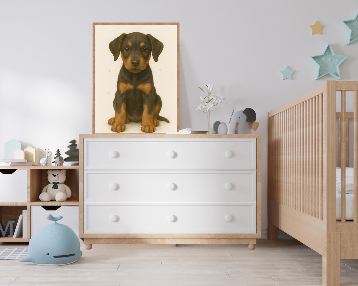 Doberman Puppy Nursery Decor, Cute Dog Lover Gift - Image 2