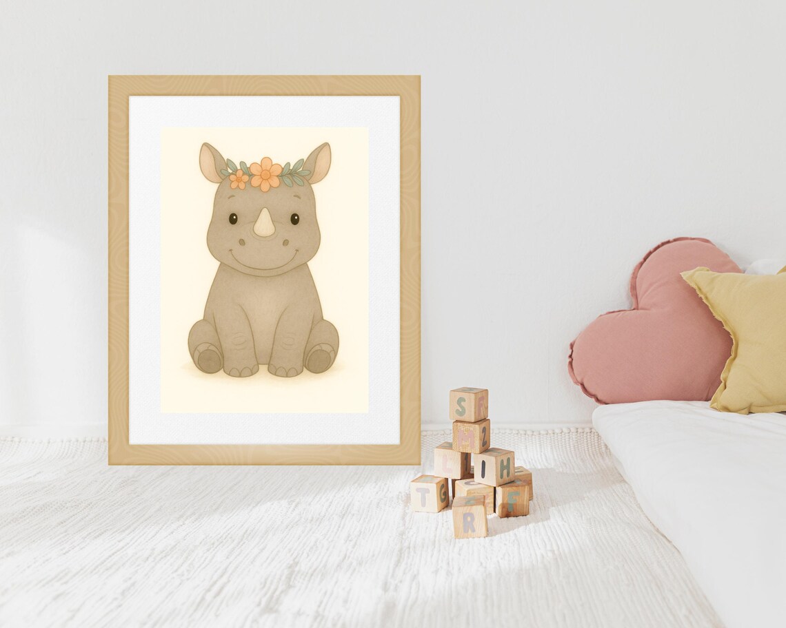 Safari Rhino Watercolor Nursery Wall Art Print - Image 3