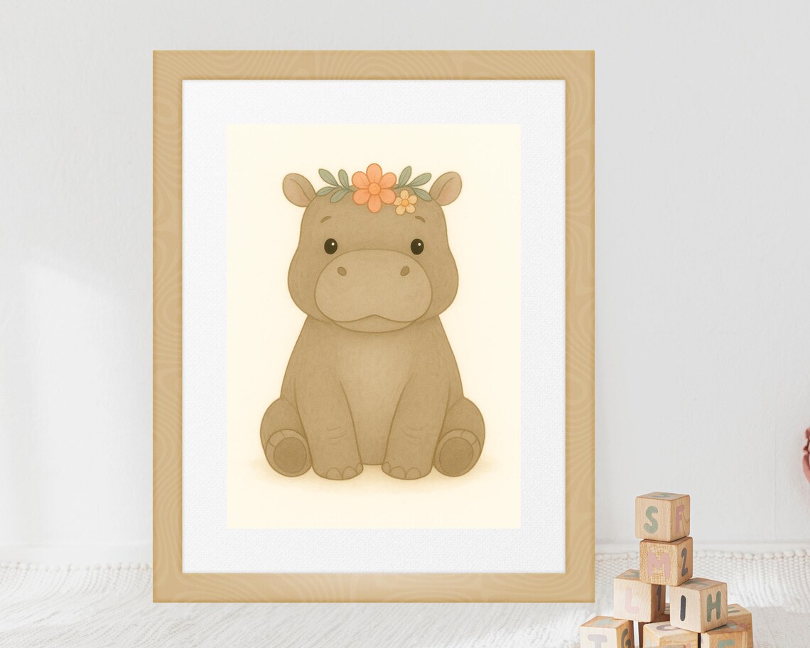 Safari Hippo Watercolor Nursery Art Print