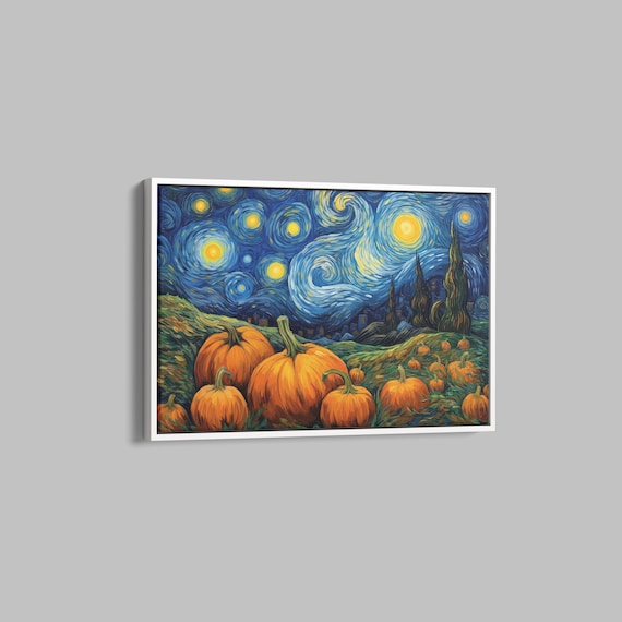 Starry Night Style Pumpkin Patch Halloween Oil Painting Poster