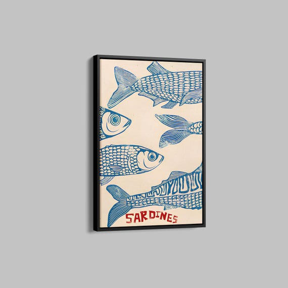 Sardines Print Sardine Tin Vintage Poster Retro Sardine Wall Art Fish Print Eclectic Wall Art Colorful Kitchen Art Maximalist Poster