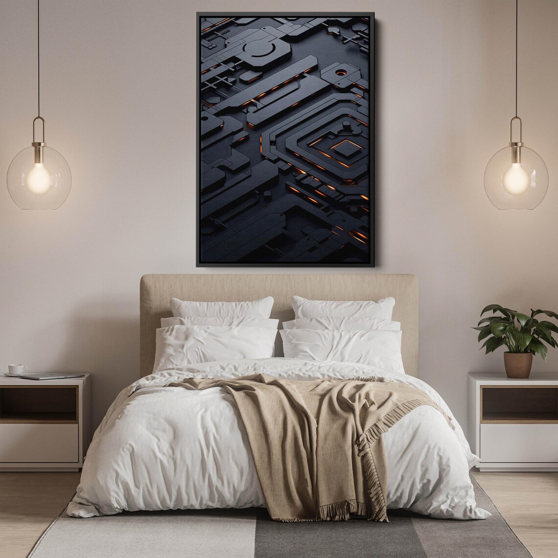 Dark 3D Circuit Board With Glowing Orange Circuit Lines Tech Poster - Image 2
