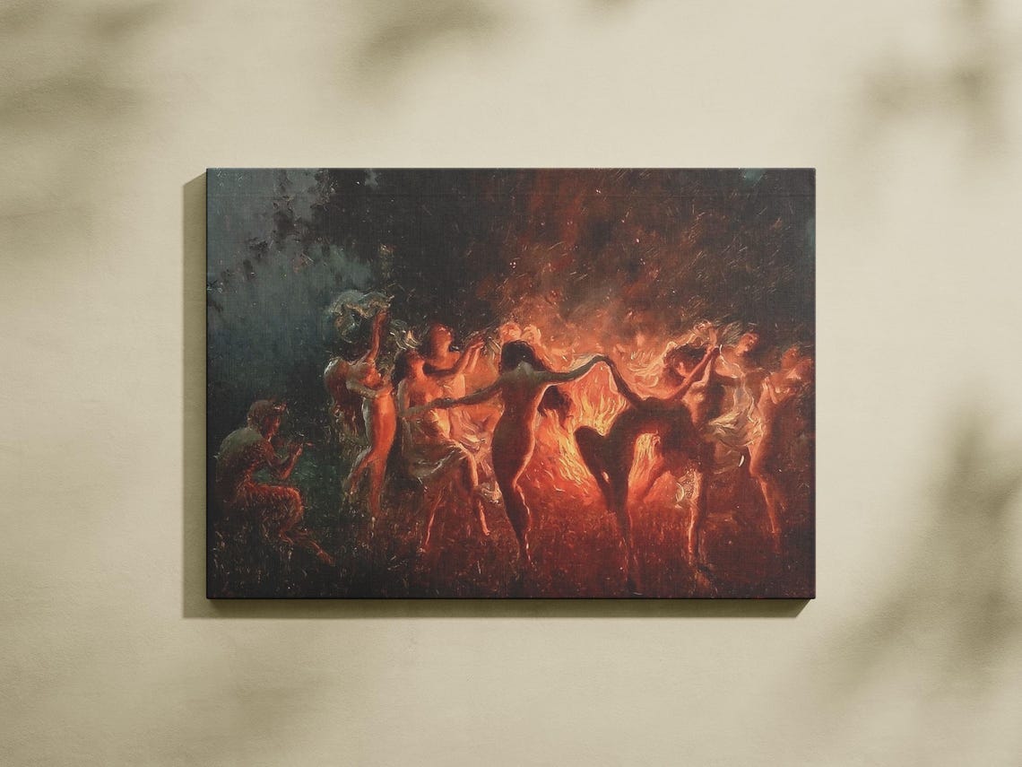 Pan And The Nymphs Flute Poster Joseph Tomanek Print Fire Dance 1889 Print Poster Nymphs Dancing Wall Art Gift For Living Room Home Art - Image 2