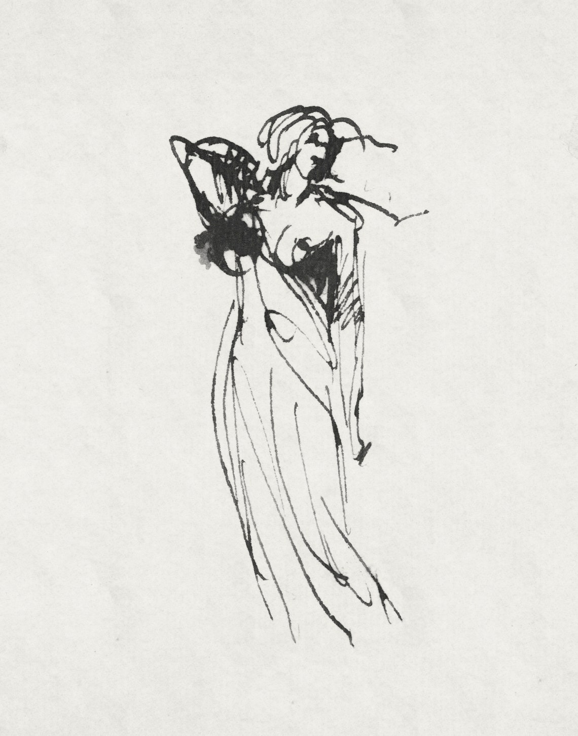 Vintage Sketch Woman Drawing Art Print, Abstract Line Art - Image 3