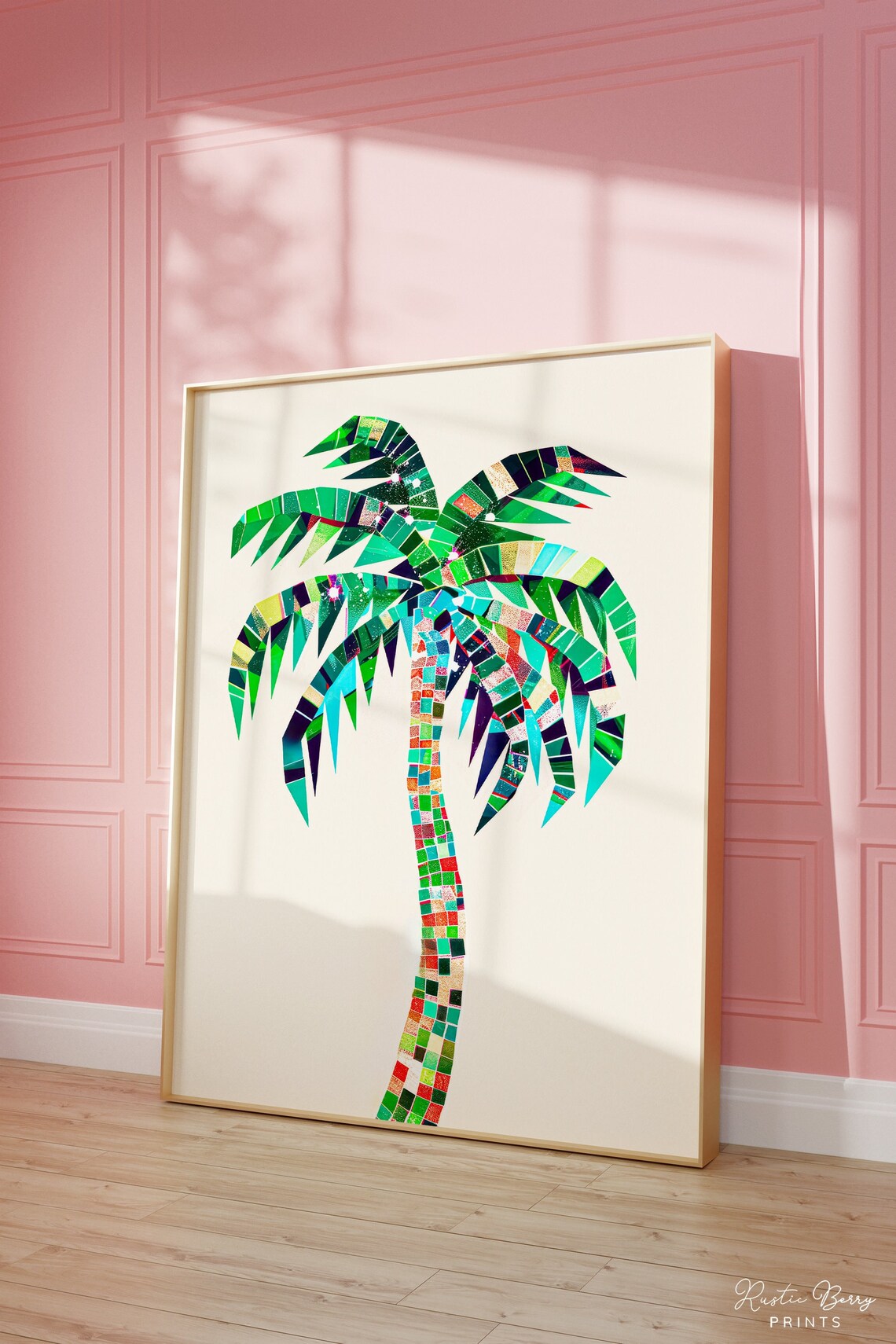 Colorful Mosaic Disco Palm Tree Tropical Glam Beach Preppy Wall Art