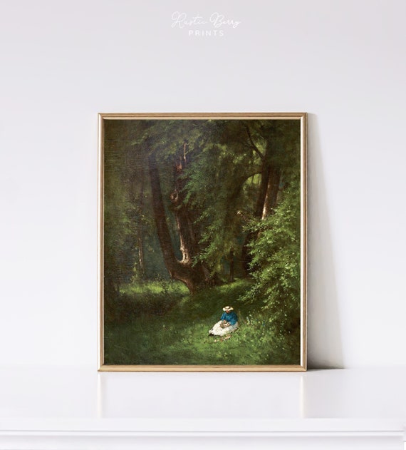 Woman Reading In Forest Vintage Art Print Wall Art Antique Art Instant Art