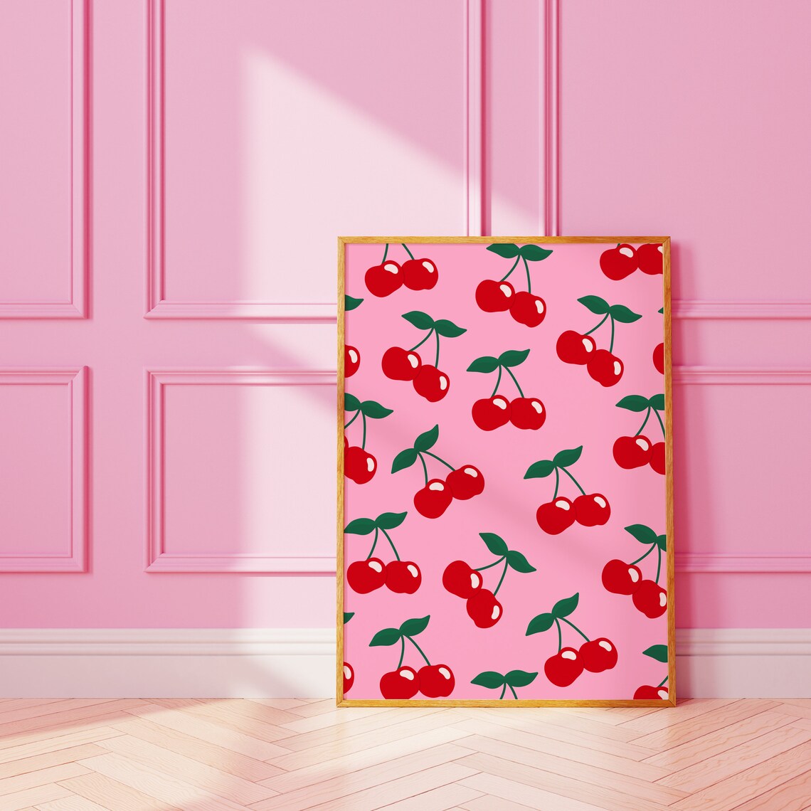 Cherry Pattern Art Print, Cute Fruit Wall Decor
