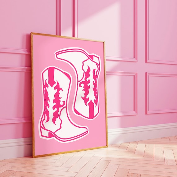 Cowboy Boots Line Drawing Retro Style Art Print