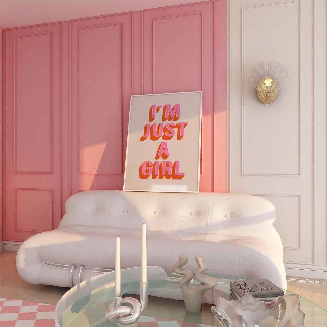 Im Just A Girl Print Pink Orange Beige Retro Girly Feminine Funny Quote Typography Home Decor Gift For Her Girls Room Instant Download